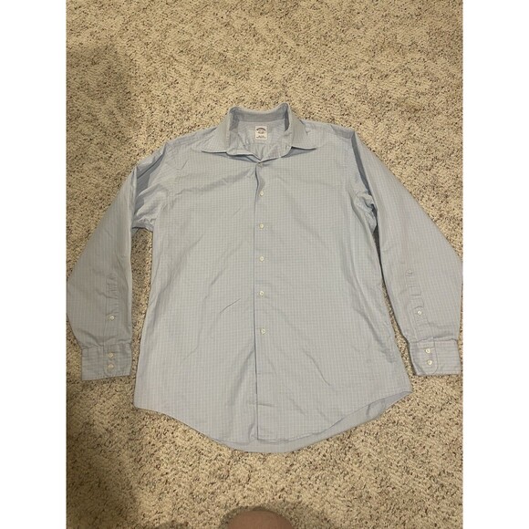 Brooks Brothers Shirt Mens 1818 16.5 35 Blue Made In USA Cotton Woven - Picture 1 of 12